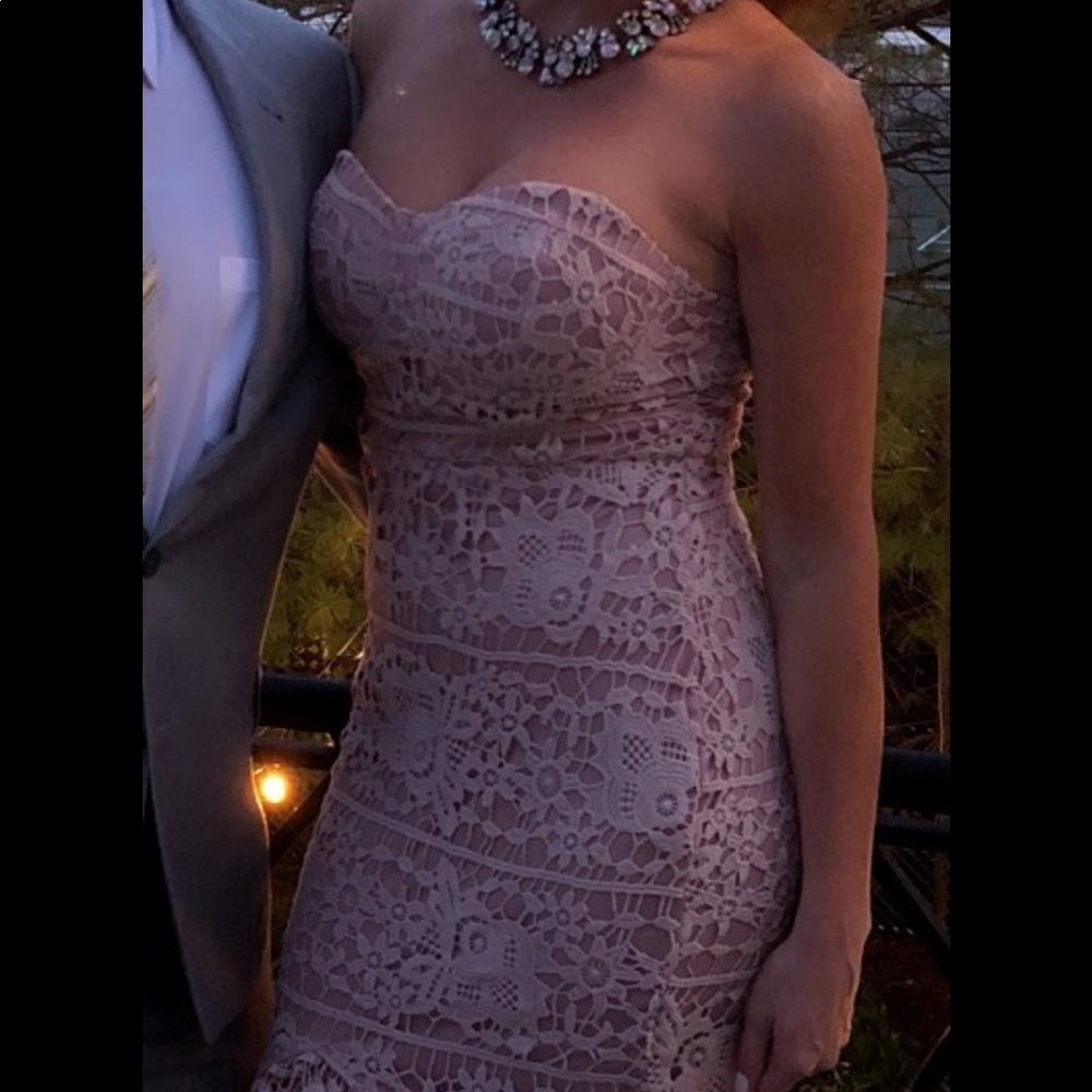 Light pink crochet cropped mermaid dress.